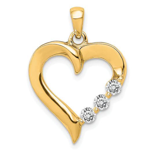 14k Yellow Gold 1/4 Ct. Lab Grown Diamond VS/SI+ G+ Three Stone Heart Pendant