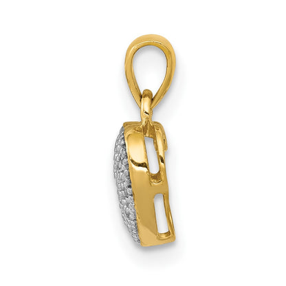10K Yellow W/Rhodium W/ White Rhodium Diamond Heart Pendant