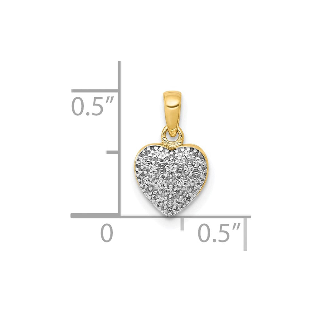 10K Yellow W/Rhodium W/ White Rhodium Diamond Heart Pendant
