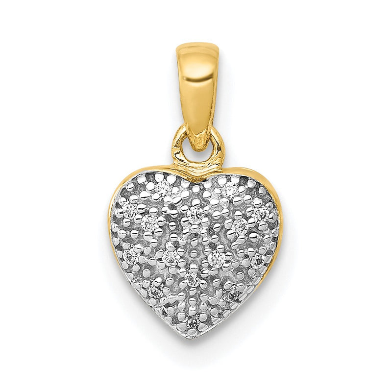 10K Yellow W/Rhodium W/ White Rhodium Diamond Heart Pendant