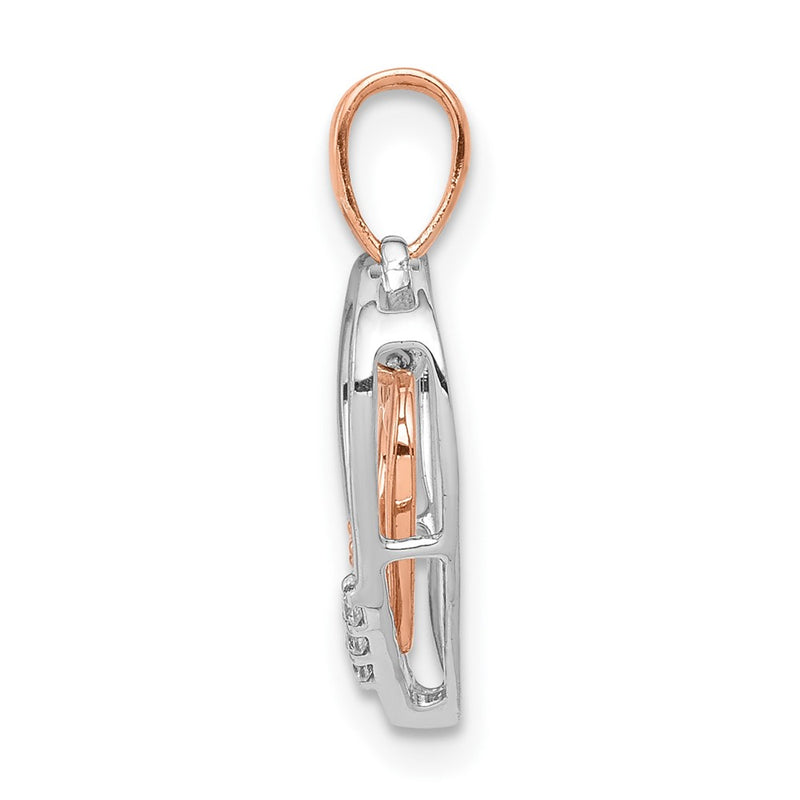 10K Two-Tone 10Kt White W/ Rose Gold Heart Charm Diamond Pendant