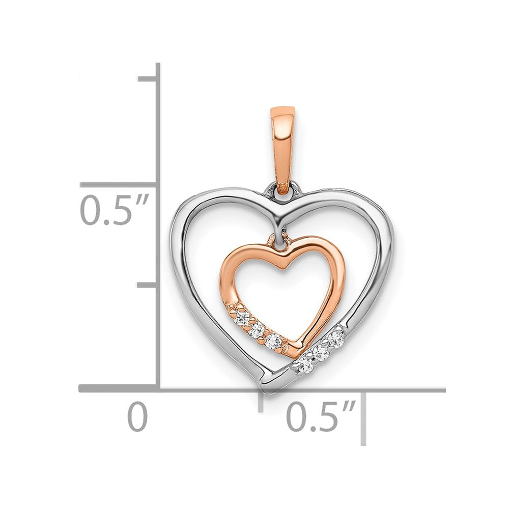 10K Two-Tone 10Kt White W/ Rose Gold Heart Charm Diamond Pendant