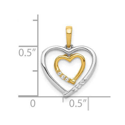 10K Two-Tone 10Kt White W/ Yellow Gold Heart Charm Diamond Pendant