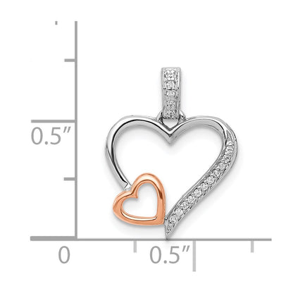14K Two Tone White And Rose Gold 1/20Ct. Diamond Double Hearts Pendant