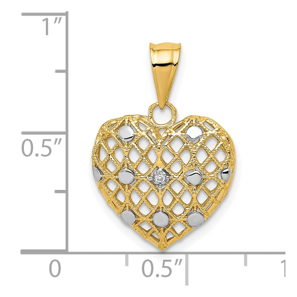 10K Yellow W/Rhodium And White Rhodium 1/2Pt Diamond Heart Pendant