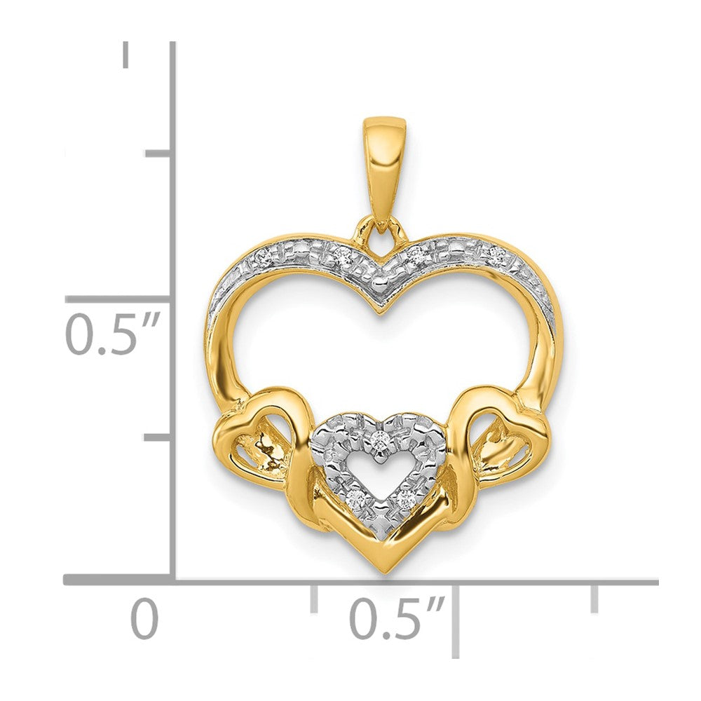 10K Yellow Gold .03Ct. Diamond Heart W/ Three Smaller Hearts Pendant