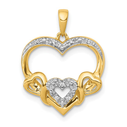 10K Yellow Gold .03Ct. Diamond Heart W/ Three Smaller Hearts Pendant
