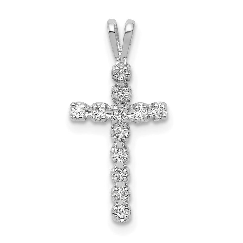 14k White Gold AA 1/8ct. Real Diamond Latin Cross Pendant