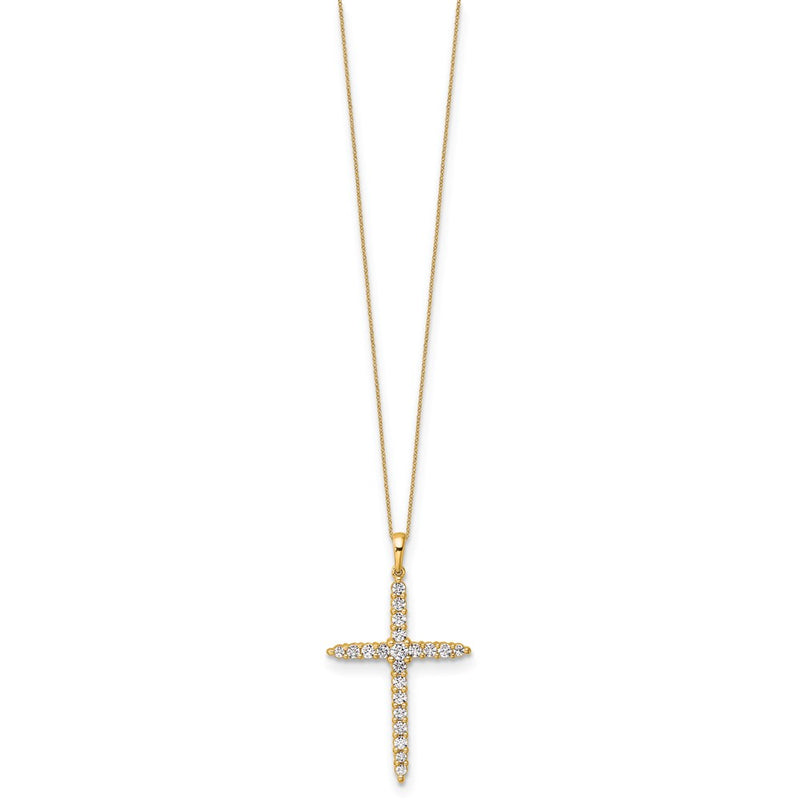 14k Yellow Gold 1 Ct. Lab Grown Diamond VS/SI+ G+ 18 inch Cross Pendant Necklace