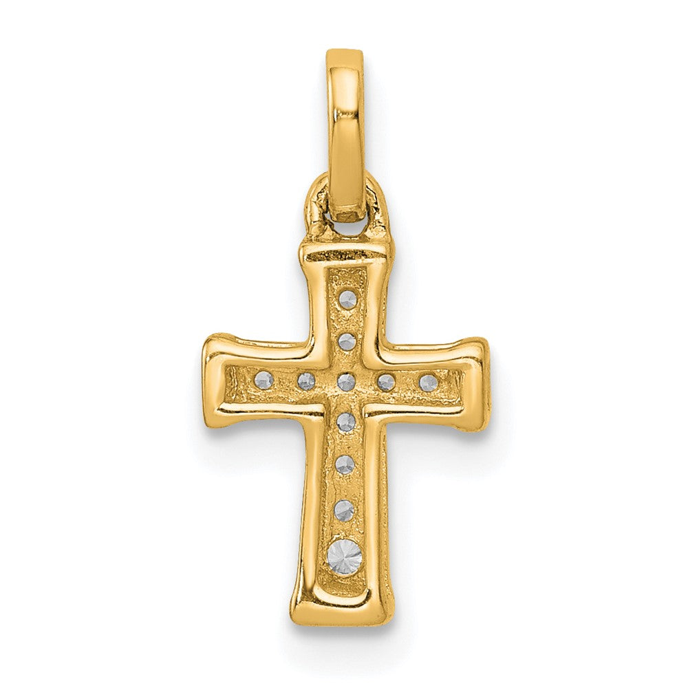 14K Yellow Gold Small 1/20ct. Real Diamond Latin Cross Pendant