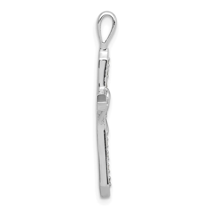 14k White Gold AA 1/10ct. Real Diamond Heart Cross Pendant