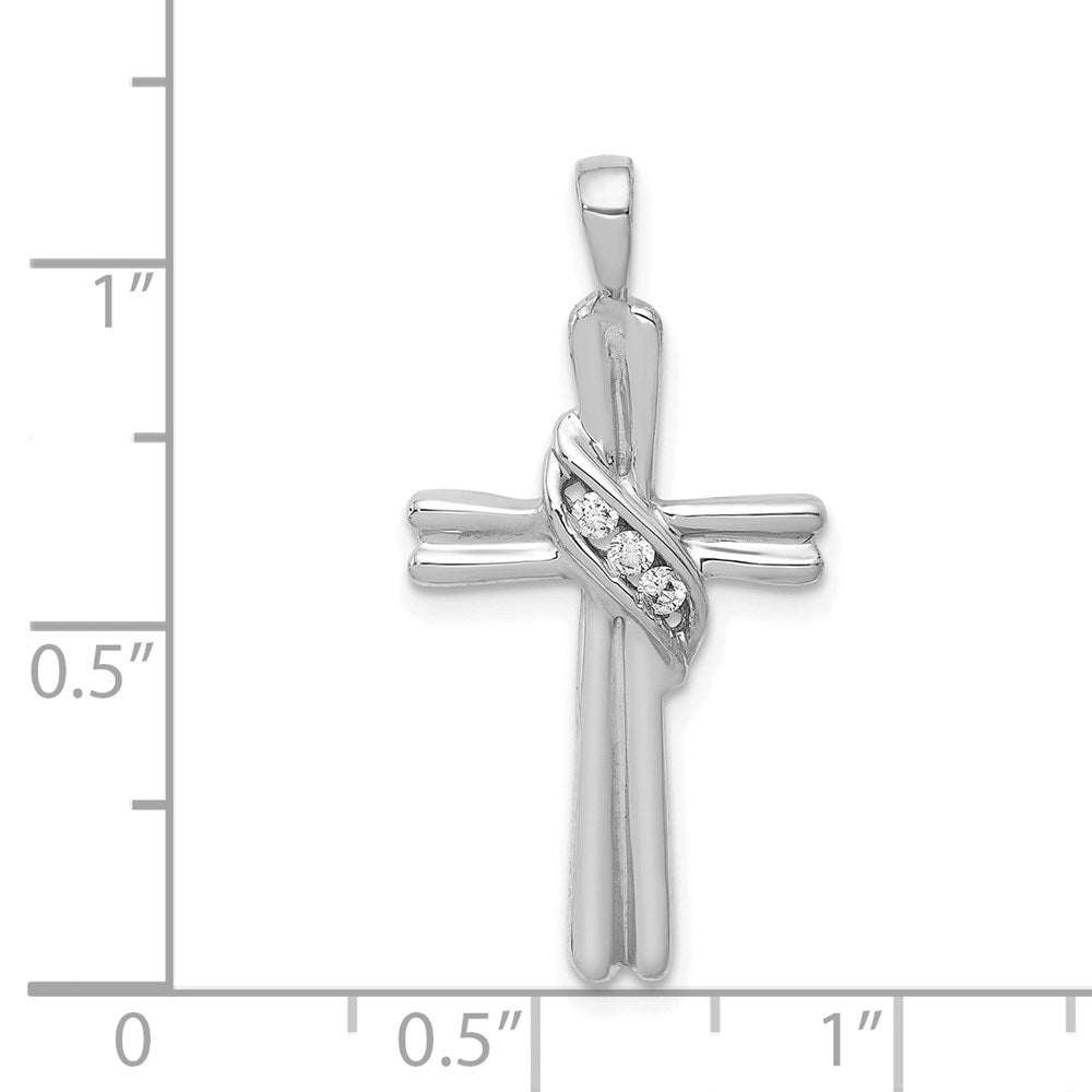 14k White Gold AA Real Diamond Cross Pendant