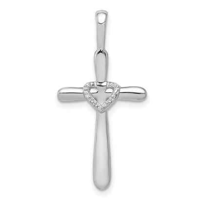 14K White Gold 1/10Ct. Diamond Cross Heart Pendant