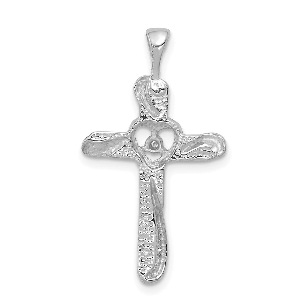 14k White Gold AA Real Diamond Cross Pendant