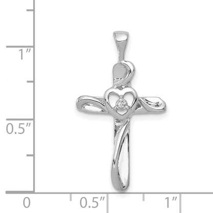 14k White Gold AA Real Diamond Cross Pendant