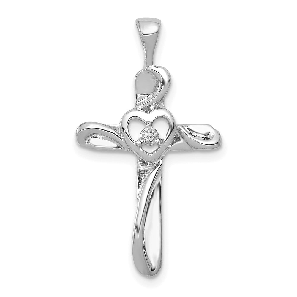 14k White Gold AA Real Diamond Cross Pendant