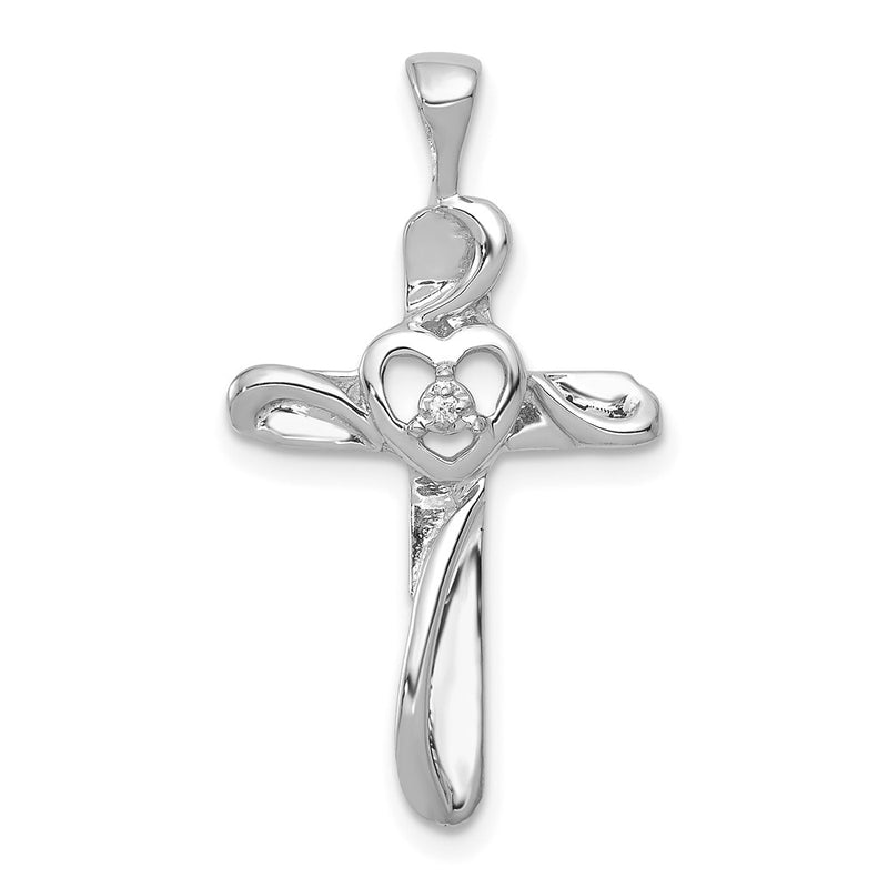 14k White Gold AA Real Diamond Cross Pendant