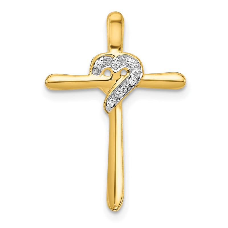 10K Yellow Gold 10K .02Ct. Diamond Heart Cross Chain Slide