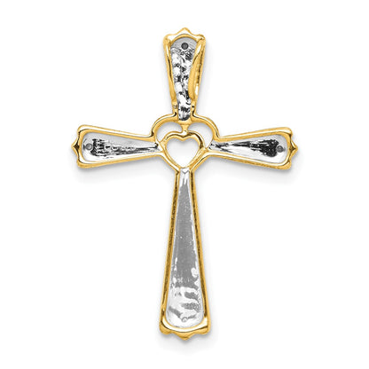 10K Yellow W/Rhodium 10K Rhodium Diamond Cross Pendant