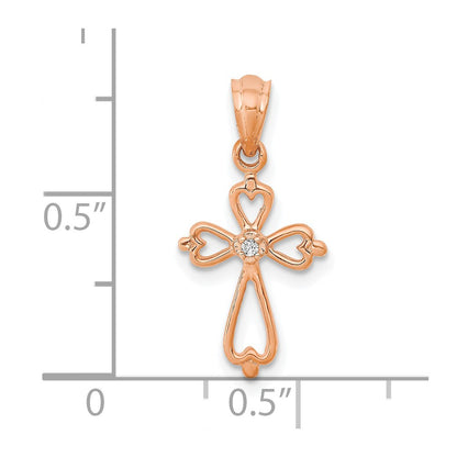 14K Rose Gold Diamond Accented Cross Pendant