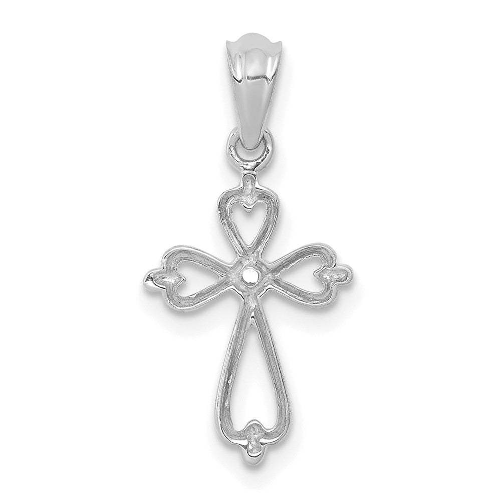 14K White Gold Real Diamond Accented Cross Pendant