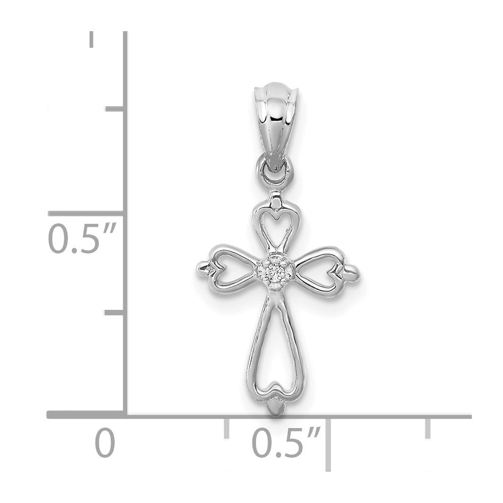14K White Gold Real Diamond Accented Cross Pendant