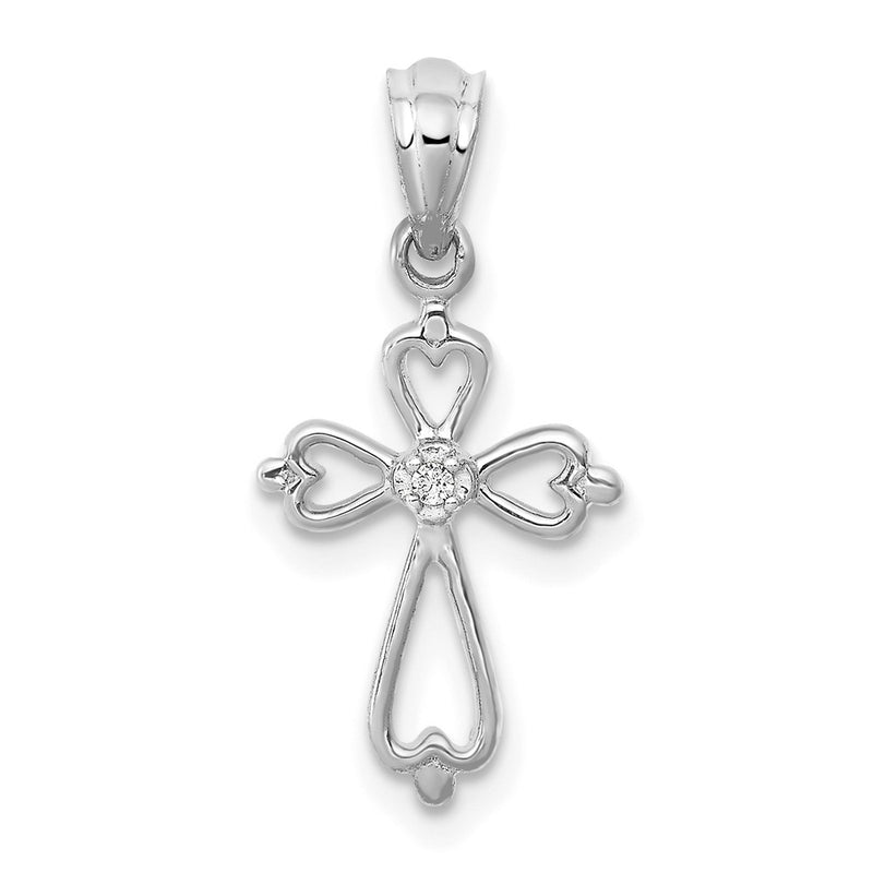 14K White Gold Real Diamond Accented Cross Pendant