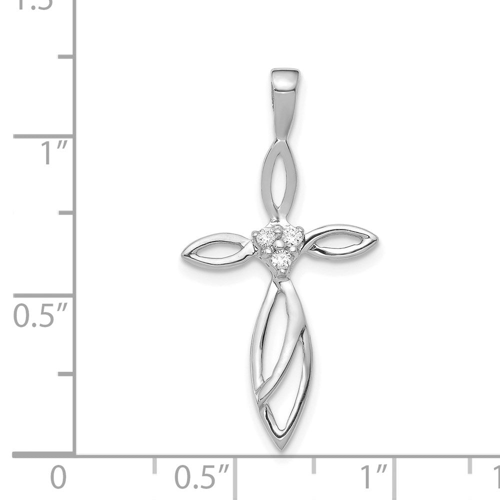 14k White Gold AA Real Diamond Cross Pendant