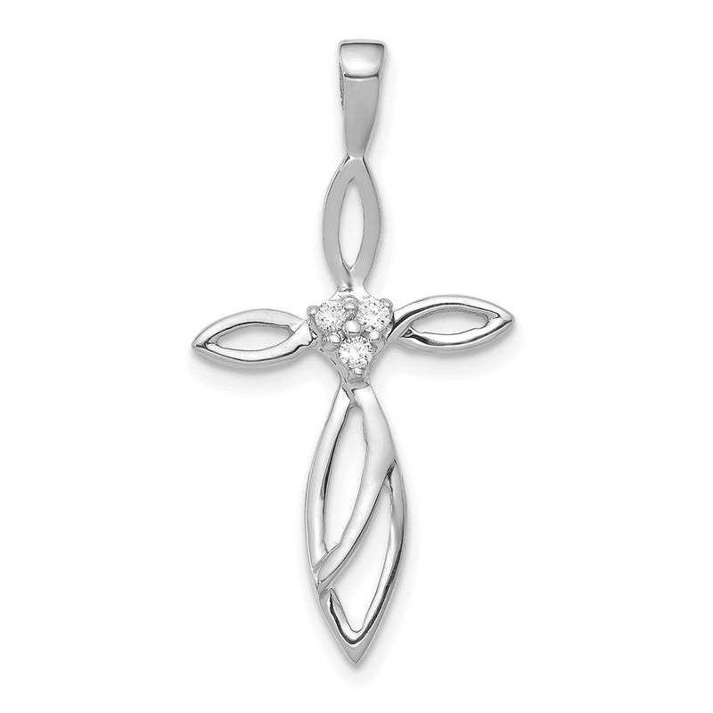 14k White Gold AA Real Diamond Cross Pendant