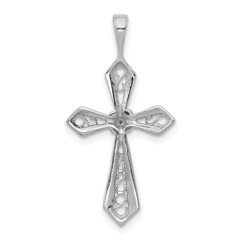 14k White Gold AA Real Diamond Passion Cross Pendant