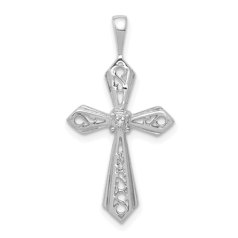 14k White Gold AA Real Diamond Passion Cross Pendant