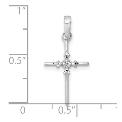 10K White Gold 10K .01Ct. Diamond Polished Budded Cross Pendant