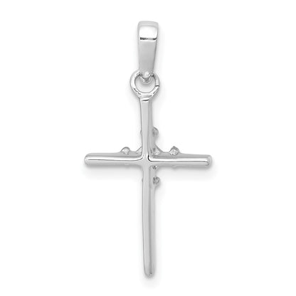 14K White Gold .01Ct. Diamond Polished Budded Cross Pendant