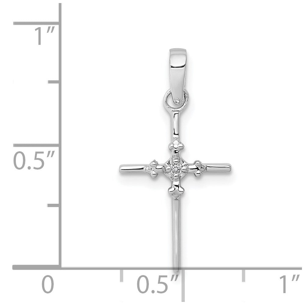 14K White Gold .01Ct. Diamond Polished Budded Cross Pendant