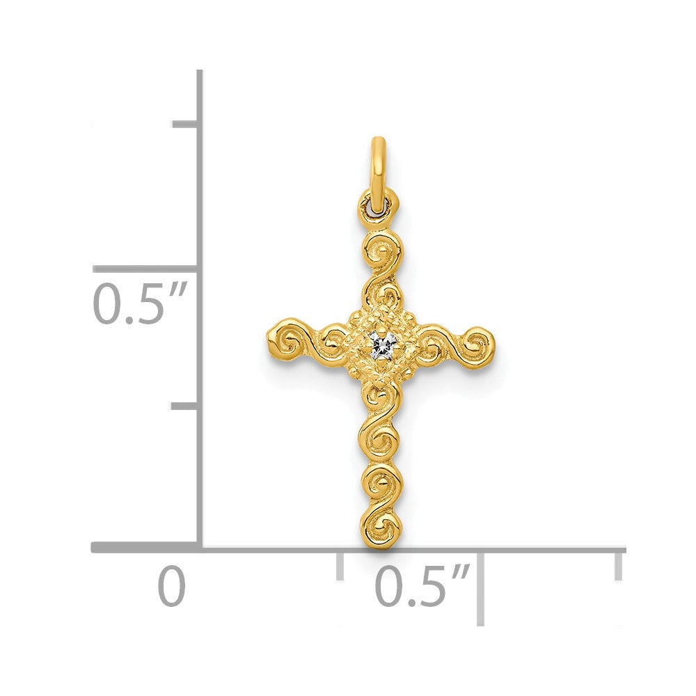 10K Yellow Gold 10K Small .01Ct. Diamond Cross Charm