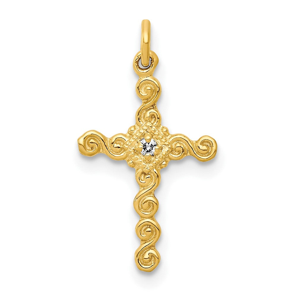 10K Yellow Gold 10K Small .01Ct. Diamond Cross Charm