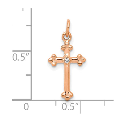10K Rose Gold 10K Small Diamond Budded Cross Pendant