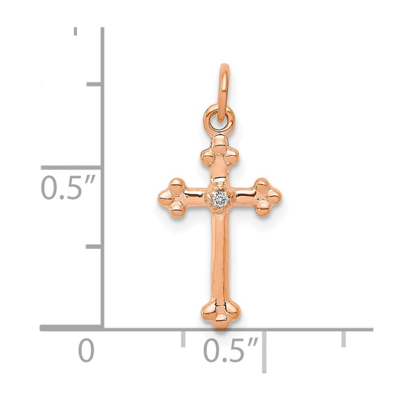 10K Rose Gold 10K Small Diamond Budded Cross Pendant