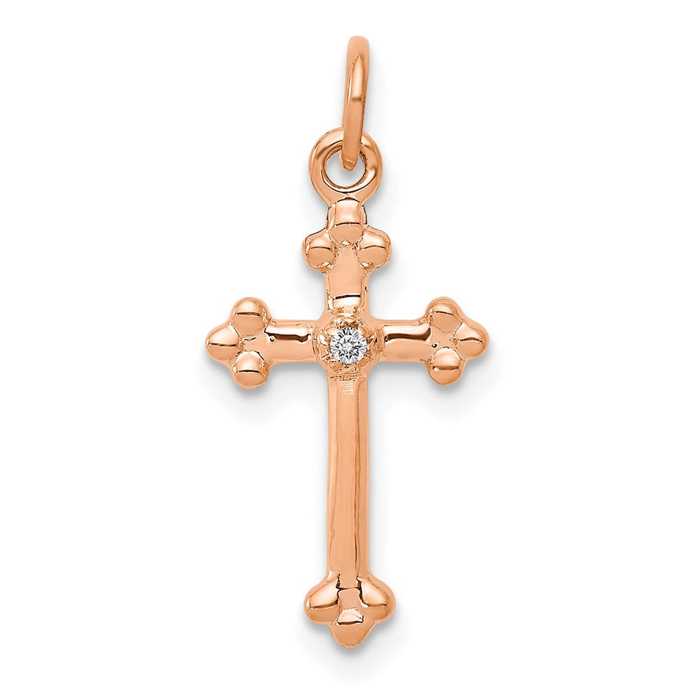 10K Rose Gold 10K Small Diamond Budded Cross Pendant