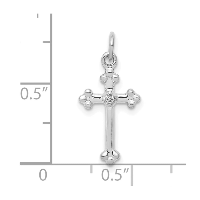 10K White Gold 10K Small Diamond Budded Cross Pendant