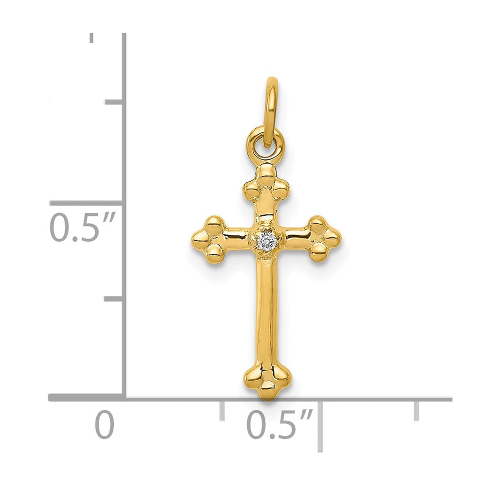 10K Yellow Gold 10K Small Diamond Budded Cross Pendant