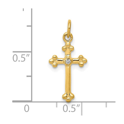 10K Yellow Gold 10K Small Diamond Budded Cross Pendant