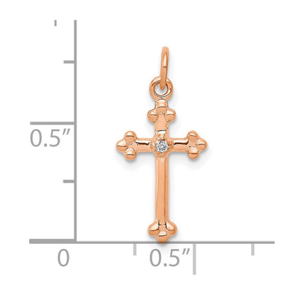 14K Rose Gold Small Diamond Budded Cross Pendant