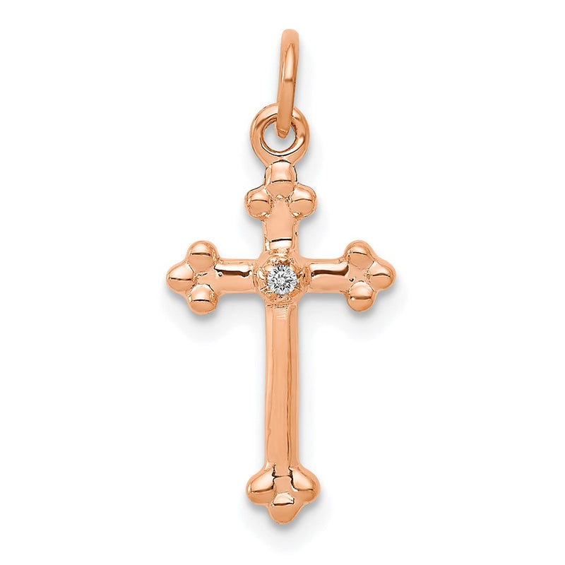 14K Rose Gold Small Diamond Budded Cross Pendant