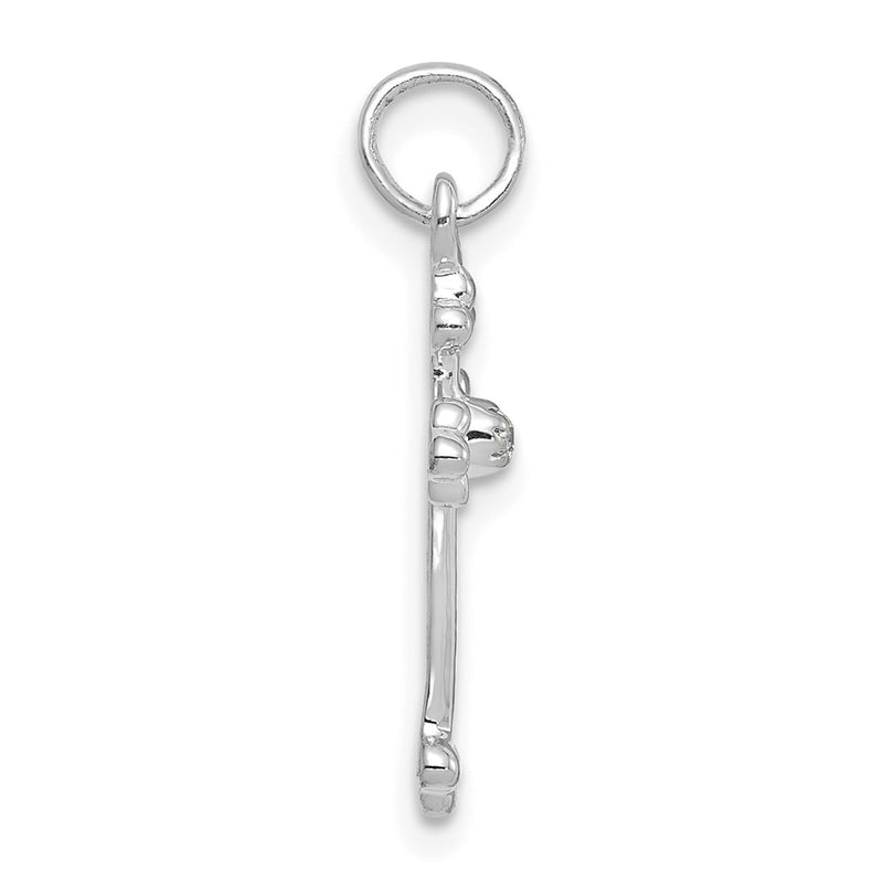 14k White Gold Small Real Diamond Budded Cross Pendant