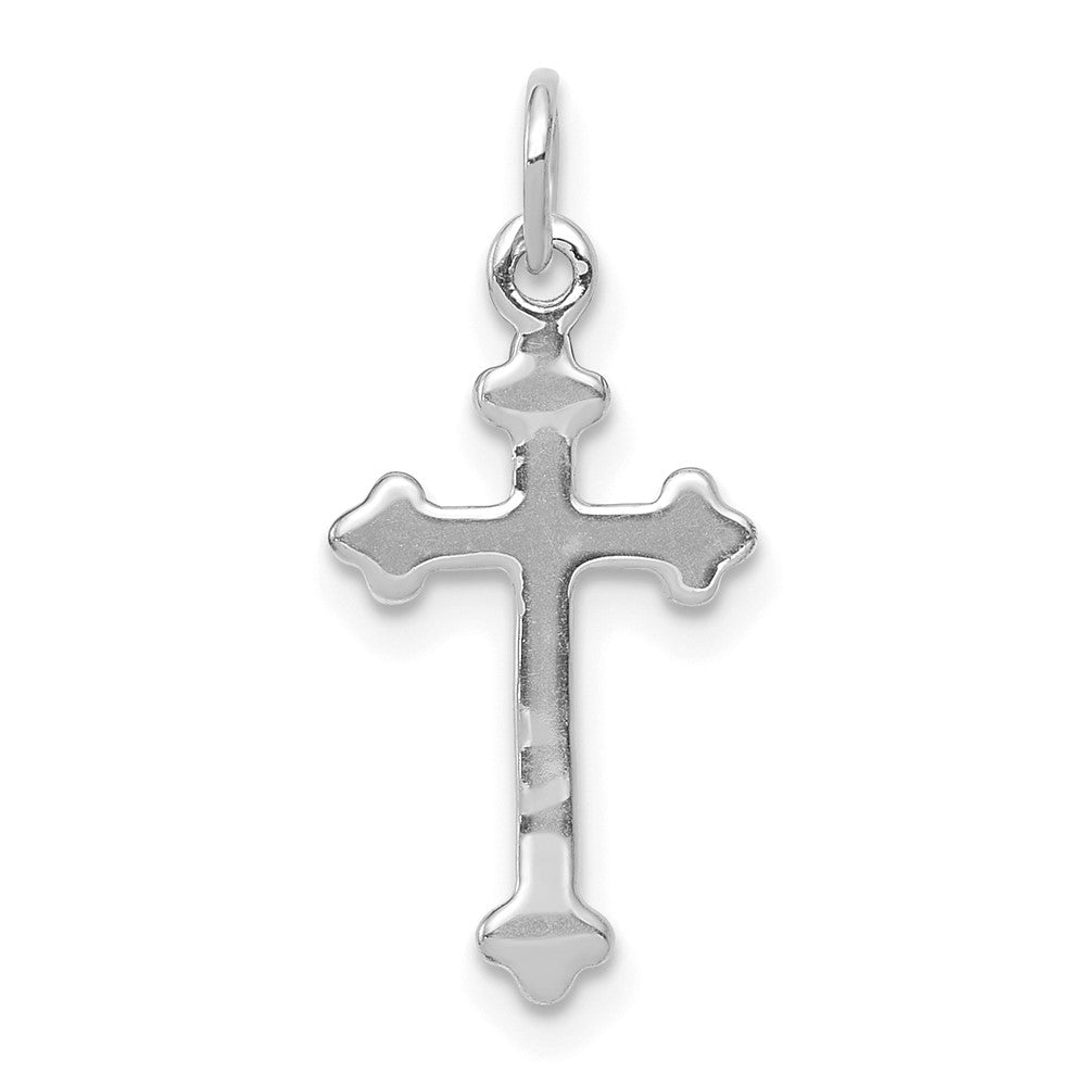 14k White Gold Small Real Diamond Budded Cross Pendant