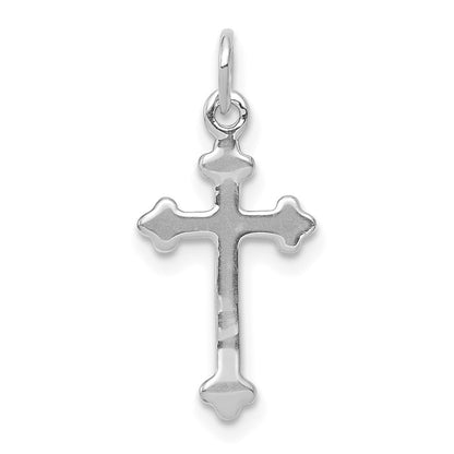 14k White Gold Small Real Diamond Budded Cross Pendant