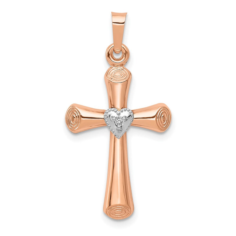 10K Two-Tone 10K Two-Tone Diamond Polished Hollow Latin Heart Cross Pendant