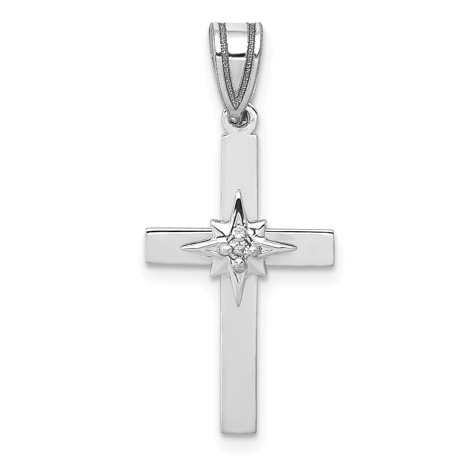 10K White Gold .01Ct Diamond Cross Pendant