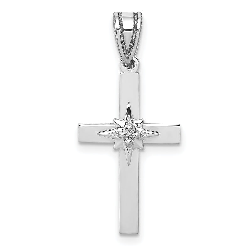 10K White Gold .01Ct Diamond Cross Pendant